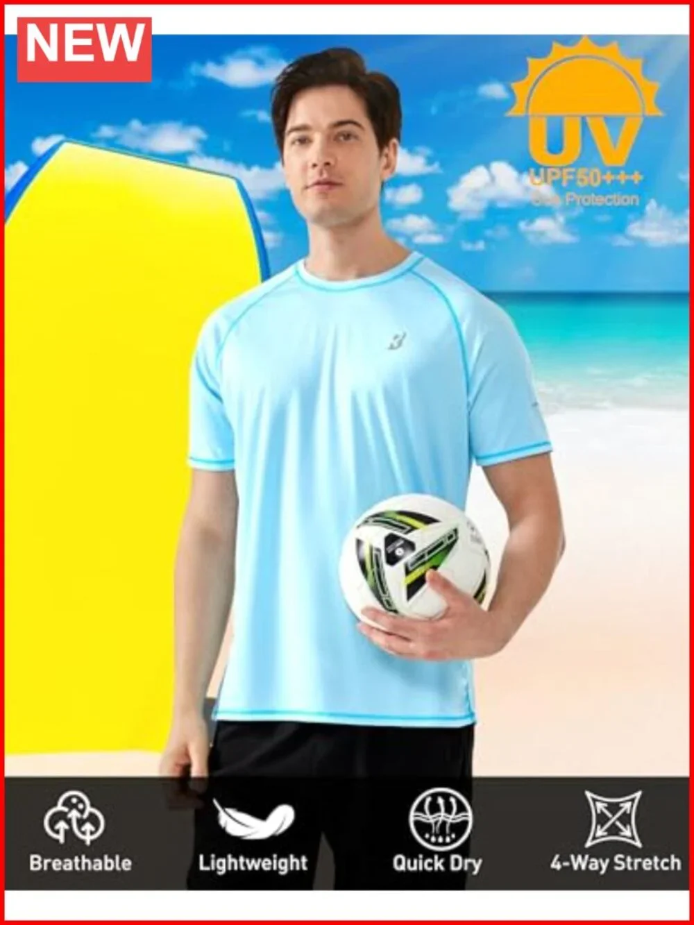UPF 50+ Men's Rash Guard Shirt Short Sleeve Sun Protection Quick Dry Swim Tee